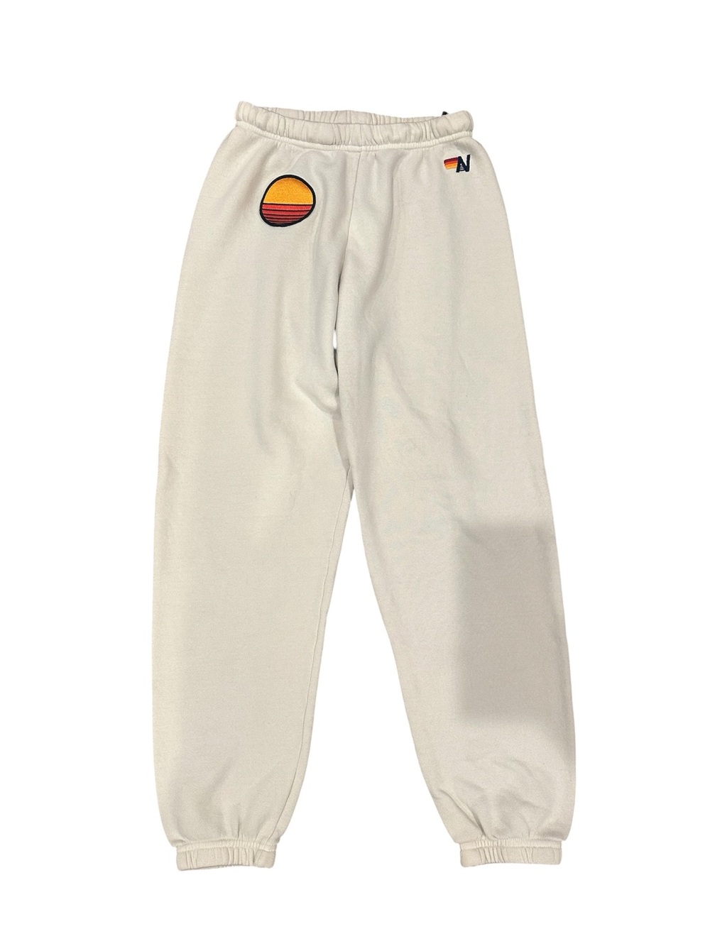 Aviator Nation Beige Track Pants with Sunset Patch Size Small EUC